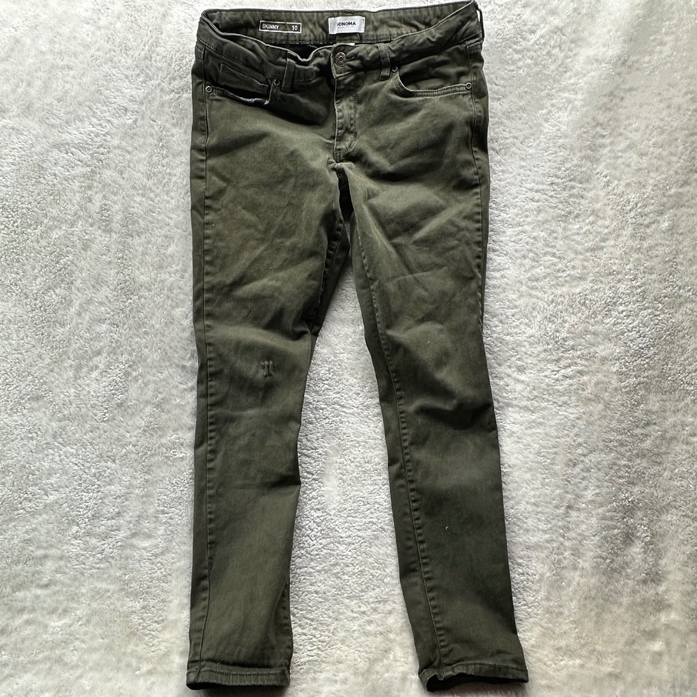 Sonoma Skinny Jeans Women's 10 Green Cotton Blend Denim 5-Pockets Regular Fit